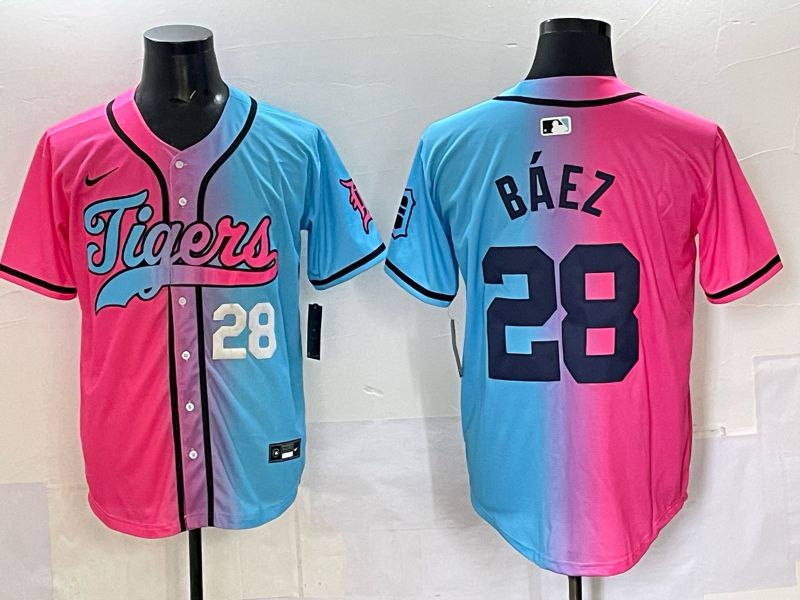 Men 2025 Detroit Tigers #28 Baez Blue pink Game Nike MLB Jersey style 05->cleveland indians->MLB Jersey